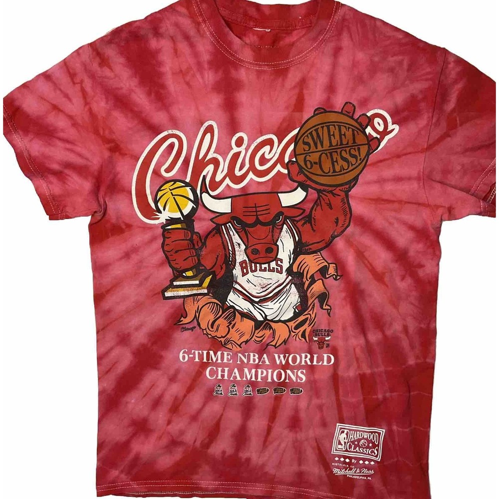 Mitchell & Ness Chicago Bulls 6-Time World Champions T-Shirt Mens Sz S NBA Red